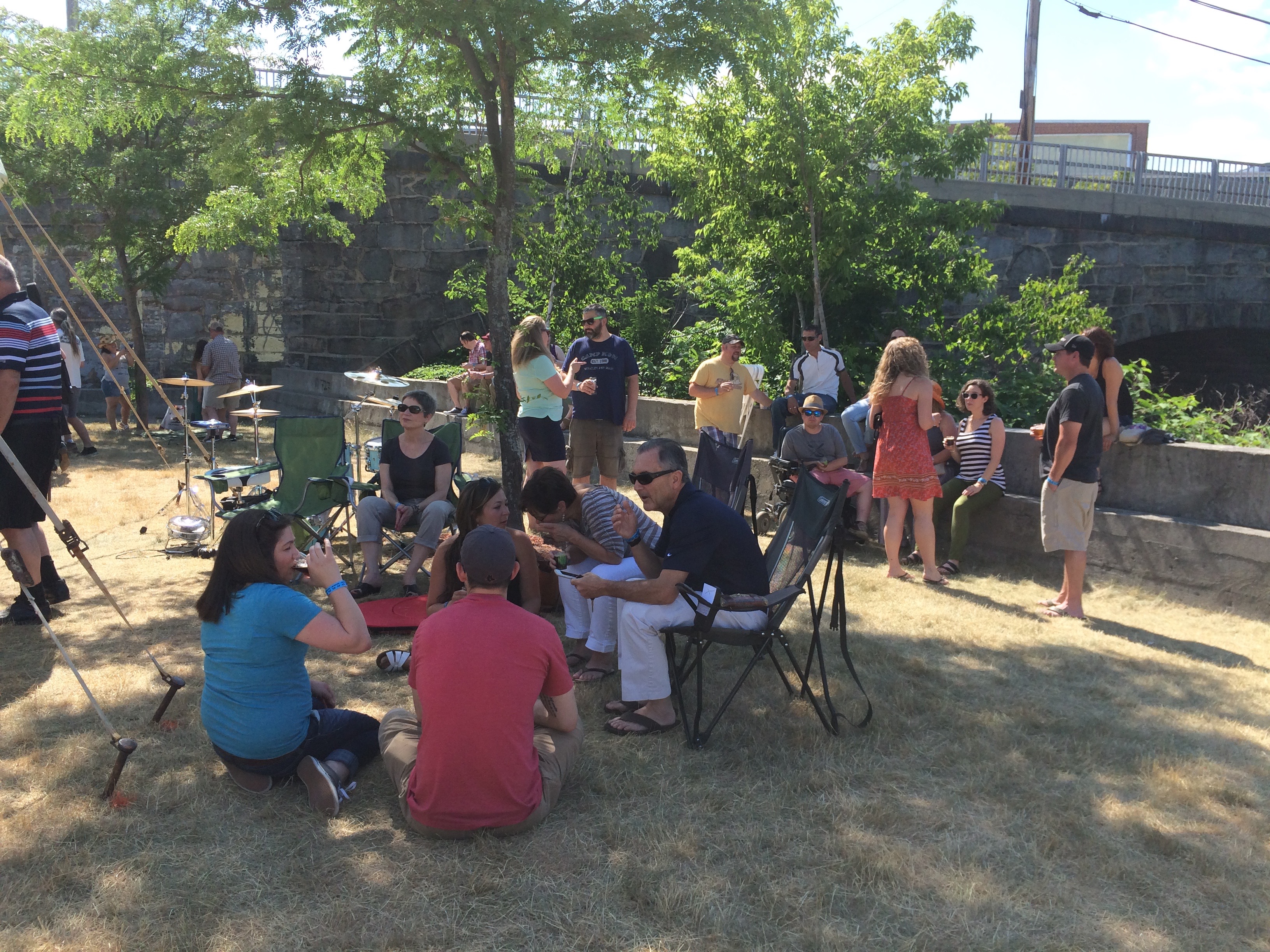 crowd outside tent